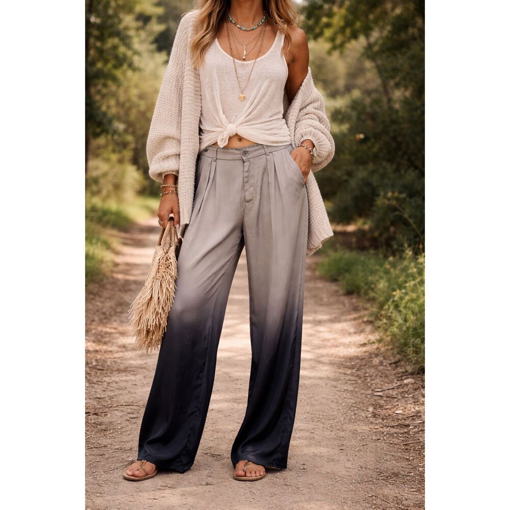 Raquel Allergra Gray Ombre Silk Pants Trousers  Women's Size 0